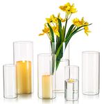 Glass Cylinder Vases Set of 6, Hewory Tall Clear Vase for Centerpieces, Glass Candle Holders for Pillar Floating Candles, Hurricane Wedding Vases for Home Decor (Not Include Flower and Candle)