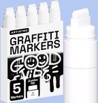 ARTISTRO 5 White Acrylic Paint Pens, Acrylic Paint Markers Jumbo Tip, Fabric Markers for Textile, Canvas, Rock, Glass, Wood, Paper, DYI, Paint Markers for Kids and Adults