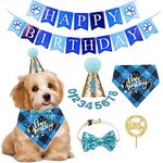 ADOGGYGO Dog Birthday Boy Bandana - Dog 1st Birthday Party Supplies - Dog 1st Birthday Hat Scarf Happy Birthday Banner Dog Boy First Birthday Outfit for Small Medium Dogs Pets (Small&Medium, Blue)