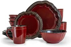 Elama Stoneware Round Oval Dinnerware Dish Set Dark Red