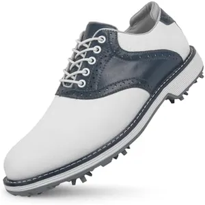 THESTRON Men Golf Shoes Waterproof Professional Golf Footwears Spikes Spikeless Golf Walking Sneakers Turf Sports Golf Training Sneakers for Men (14,White Blue-K01)