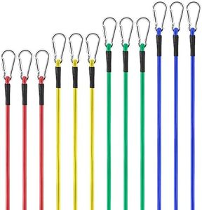 Navaris Bungee Cords with Carabiner Hooks (Set of 12) - Includes 18/24/36/48 inch Lengths - Heavy Duty Assorted Bungee Cord Pack with Carabiner Clips