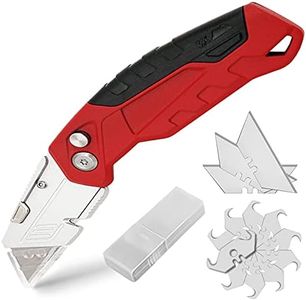 Cuchillo plegable con mecanismo de cambio rápido, cuchillo para alfombras portátil, cuchillo plegable, apto para cajas de cartón y con 3 hojas trapezoidales y 10 hojas de gancho