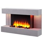 FLAMME Kingston Wall Mounted Fireplace up to 60" with 3 Flame Colours and 13 Mood Lighting Options (43" CEMENT GREY)