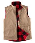 Men's Reversible Casual Cotton Vest Flannel Fleece Lined Outdoor Work Safari Fishing Travel Vest Jacket Khaki M