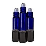 nsb herbals Empty Blue Glass Roll On Bottles (10 ml) With Black Cap For Essential Oils, Perfumes, Lip Balms, Aroma | Refillable Reusable Bottle (Pack Of 3)