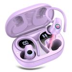 Wireless Earbuds, 2023 Wireless Earphones Bluetooth 5.3 Headphones Wireless, Over Ear Buds Wireless Earbuds with Earhooks, IP7 Waterproof 50H Stereo Wireless Headphones Sport, Dual LED Display,Purple