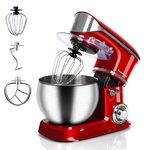 Techwood Stand Mixer Electric Mixer, 6-QT 400W High Power 6-Speed Food Mixer, Tilt-Head Kitchen Electric Dough Mixer with Stainless Steel Bowl, Dough Hook, Wire Whip and Beater, Red