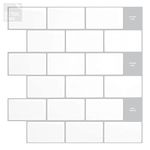 Tic Tac Tiles® 10-Sheet 12"x 12" Peel and Stick Self Adhesive Removable Stick On Kitchen Backsplash Bathroom 3D Wall Sticker Wallpaper Tiles In Subway Mono White