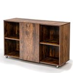 CASART Mobile File Cabinet, Rolling Filing Cabinet Storage Cupboard with 4 Open Compartments & 2-Tier Built-In Cabinet, Wooden Printer Stand Lateral Storage Sideboard for Home Office (Rustic Brown)