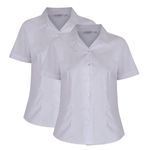 Trutex 2 Pack Girls Shirts Blouses - Short Sleeve Fitted Revere Collar Non-Iron School Uniform (Age 16+ Years / 42" Chest, White)