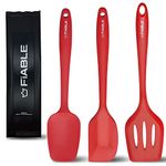 FiABLE Premium Big Silicone Spatula for Cooking Set of 3 - High Heat Resistant, Seamless Design Silicone Spatulas - 1 Big Spoonula, 1 Big Spatula, 1 Big Turner (Red)