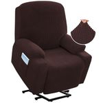 H.VERSAILTEX Stretch Couch Cover Recliner Cover Electric Power Lift Recliner Chair Cover Fitted Standard Large Power Lift Recliner with Side Pocket, Soft Thick Jacquard(Single Seat, Chocolate)