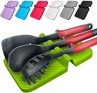 Luxet Updated Spoon Rest for Kitchen Counter, Heat-Resistant Silicone Utensil Rest for Countertop with Drip Pad,Non-Slip Spoon Holder for Stove Top Kitchen and Grill Utensil Holder Lid (Green)