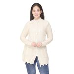 Kvetoo Women Winter wear Embroidered Woolen Long Cardigan Sweater with Pocket White Sizee 2XL