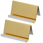 BELLE VOUS Metal Stainless Steel Business Card Holder (2 Pack) - Holds Up To 30 Cards - Gold Colour Desktop Display Stand - Card Organiser for Office Desk, Name Cards, or Countertops