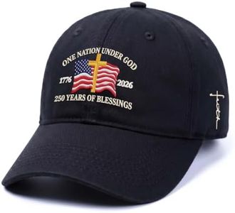 FLAGWIX One Nation Under God Baseball Cap, Black, Cotton, Adjustable, Vintage Washed Finish, Patriotic Embroidered Hat, 250 Years of Blessings
