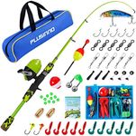 PLUSINNO Kids Fishing Pole with Spincast Reel Telescopic Fishing Rod Combo Full Kits for Boys, Girls, and Adults (Green, 150cm 59.05In)