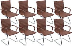 VESCASA Office Guest Chairs with Rhombic Grid Design Back, Faux Leather Reception Chairs with Arms for Meeting/Waiting/Conference Room with Chrome Metal Sled Base, Set of 8, Coffee