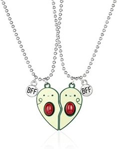 2 pezzi verde Avocado Collana Amicizia Set per bambini ragazze coppie donne, cuore signore ciondolo Hasl catena gioielli regali per BFF Coppia migliori amici fidanzata compleanno
