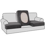 H.VERSAILTEX Stretch Velvet 3 Piece T Cushion Sofa Slipcovers Individually Sofa Cushion Covers for 3 Cushion Couch Seat Cushion Covers for Sofa Seat Cushion Covers Stay with Elastic Bands, Grey