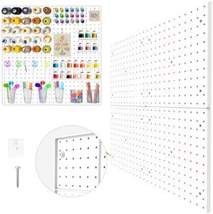 FZK Peg Board,4 Pack Plastic Pegboard, Pegboard Wall Organizer,White Pegboard,ABS Pegboard,No Drilling Required,Desk Pegboard,24x24inch,Suitable for Craft Room Office Garage Kitchen