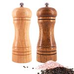 Salt and Pepper Grinders Set,Manual Wooden Salt and Pepper Mills Shakers, Ceramic Rotor with Strong Adjustable Coarseness (Wooden)