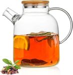 JINELZA Glass Teapot Stovetop 1800ml, Borosilicate Clear Tea Kettle with Bamboo Lid, Glass Tea Pot with Removable Filter Spout,Teapot Blooming and Loose Leaf Tea 1 Pcs