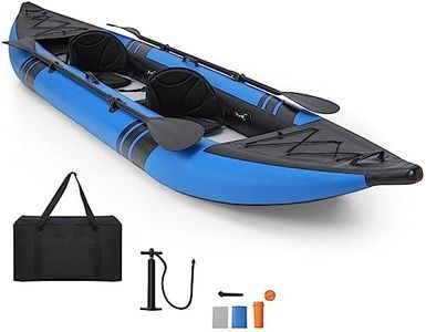 GYMAX Inflatable Kayak, 12.5Ft 230KG Tandem Kayak with 2 Aluminum Paddles, 2 Padded Seats, Footrests, 2 Fins, Hand Pump, Carry Bag & Repair Kit, 2 Person Fishing Touring Kayak for Adults Youth (Blue)