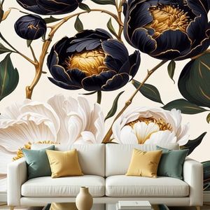 MFWFM Bold Floral Self Adhesive Wall Mural Wallpaper Peel and Stick Large Peony Botanical Wall Decor for Living Room Bedroom