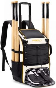 Fanwoli Rolling Baseball Backpack for Youth, 4-Bat Storage & Shoe Zone