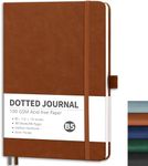 RETTACY Bullet Dotted Journal - B5 Dotted Grid Notebook, Ultra-thin, Lightweight, Bullet Journaling, Sketching, 100 GSM Acid-Free Paper, Leather Hardcover, Inner Pocket, 7.6'' × 10'' (Brown)