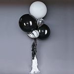 LAttLiv 10 Pack Latex Balloons Set 36 inches Jumbo Balloons 12 inches Marble Balloons Paper Tassels,Black/White/Marbled