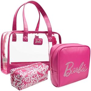 Barbie Beauty Case da Viaggio Set di 3, Astucci con Zip e Borsa Cosmetica
