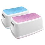 Dreambaby Easy-Up Premium Step Stool for Kids & Adults; CAN HOLD UP TO 145KG; Bathroom Toilet Kitchen Independence; Anti-Slip Sure-Grip Ripple Textured Topper; Anti-Slip Base Pads (Blue + Pink, 2)