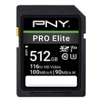 PNY 512GB PRO Elite Class 10 U3 V30 SDXC Flash Memory Card - 100MB/s, Class 10, U3, V30, 4K UHD, Full HD, UHS-I, Full Size SD