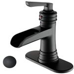 Arkosdex Waterfall Bathroom Sink Faucet, Single Handle Rustic Faucets for 1 or 3 Holes, Retro Farmhouse Lavatory Faucets with Pop Up Drain Assembly Supply cUPC Lines & Deck Plate, Brass, Matte Black