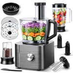 TopStrong Food Processor, 11-in-1 Food processor and Blender with Chopping Blending Kneading Grinding Whisking Juicing, 3 Speeds Plus Pulse, 3.2 L Bowl and 1.5L Jug Blender, Grey, 1100W