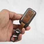 Metal Alloy Leather Key case for Maruti Suzuki 2 & 3 Button Smart Key - TAN