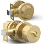 Mega Handles - Buena Entry Combo I Entry Door Knob and Single Cylinder Deadbolt Lock and Key Combo Pack - Heavy Duty Locking Door Knob for Left or Right-Handed Doors - Satin Brass