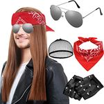 BUPOGAKE Rocker Wig Kit - Rocking Dude Include Wig Bandana Gloves Sunglasses for 80s 90s Rocker Costume