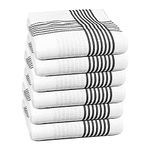 Towelogy® Cotton Tea Towels Waffle Weave Commercial Grade Extra Large Kitchen Flour Sack Restaurant Bar Catering Dish Drying Cloths 50x70cm (Black White, Pack Of 6)