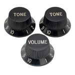 Musiclily Pro Inch Size Strat Knobs 1 Volume 2 Tone Set for USA Fender Stratocaster Electric Guitar, Black