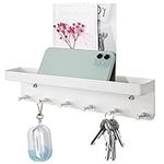 tixudao 6 Hooks Key Holder Wall Mounted, Letter Holder with Key Hooks, Mail Organizer Wall Mount with Key Hanger, Small Key Rack for Hallway, Entryway, Kitchen, Bathroom (White)