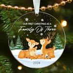 Our First Christmas AS A Family of Three，Family Christmas Ornaments 2024，Family of Three Christmas Ornament - Newborn Baby Boy, Girl Christmas Ornament.