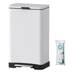 Mbillion Garbage Can Step Trash Can with Liner 40 Liter/10.5 Gallon, Kitchen Garbage Bin Fingerprint-Proof Large Stainless Steel Rectangular Kitchen Trash Can, for Home and Office,White