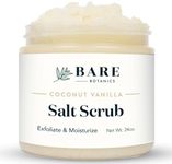 Bare Botanics Coconut Vanilla Body Scrub 24oz | Made in the USA | All Natural Sea Salt Scrub w/Skin Loving Moisturizers | Vegan & Cruelty Free | Gift Ready Packaging w/a Cute Wooden Spoon