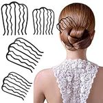 4 Pieces Hair Side Combs Vintage Hair Fork Clip U Shape French Twist Hair Pin Messy Bun Maker Hair Styling Tool Accessories for Women and Girls Black