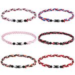 6 Pcs Baseball Rope Necklaces 3 Braided Rope Baseball Tornado Titanium Necklace Sports Necklace for Men Women Softball Sport Fans Player Assorted Colors