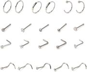 wowled 20G Nose Rings Hoop Set Stainless Steel Nose Studs Nose Screw Nose Hoop Rings CZ Nose Piercing Jewelry for Women Men 21PCS